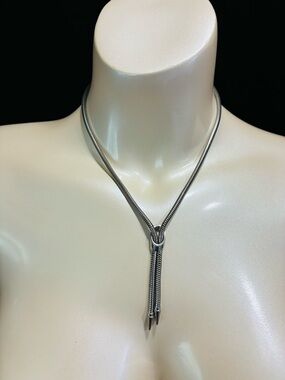 Polished Silver Tone Lariat Bolo Style Casual Necklace - Everyday Lightweight